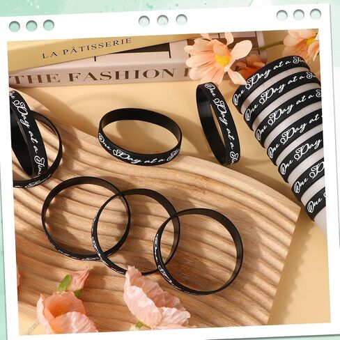 60 Pcs One Day at a Time Silicone Motivational Wristbands Black Inspirational Rubber Bracelets Sobriety Gifts for Addiction Recovery Sober Anniversary Alcoholics Anonymous Men and Women in Kuwait