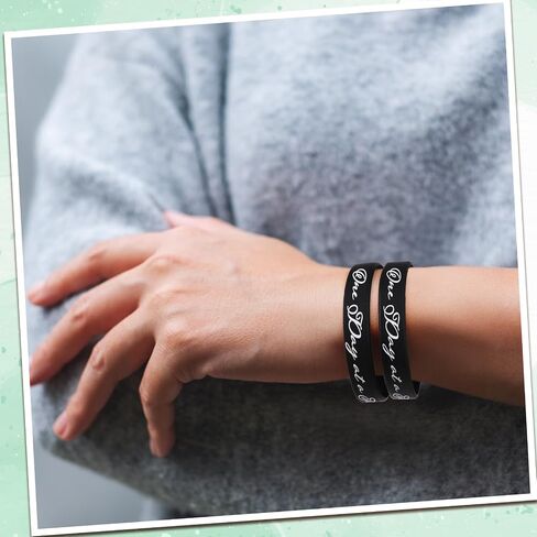 60 Pcs One Day at a Time Silicone Motivational Wristbands Black Inspirational Rubber Bracelets Sobriety Gifts for Addiction Recovery Sober Anniversary Alcoholics Anonymous Men and Women in Kuwait