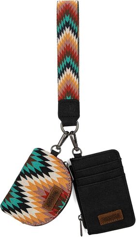 Montana West Wrangler Aztec Keychain Wristlet Wallets for Women Western Dual Pouch Wristlet Credit Card Holder Wallet with Zipper Pocket WG2211-W0051BK in Kuwait