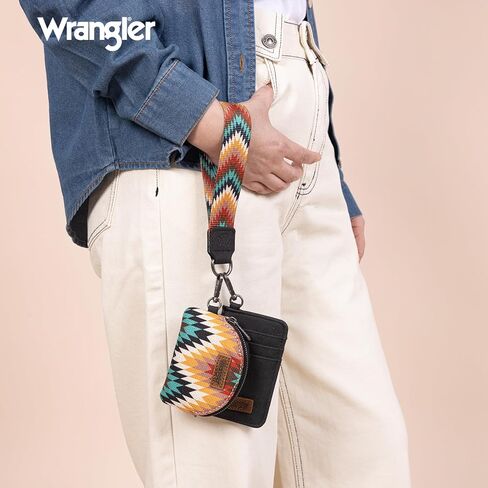 Montana West Wrangler Aztec Keychain Wristlet Wallets for Women Western Dual Pouch Wristlet Credit Card Holder Wallet with Zipper Pocket WG2211-W0051BK in Kuwait