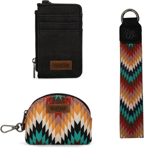 Montana West Wrangler Aztec Keychain Wristlet Wallets for Women Western Dual Pouch Wristlet Credit Card Holder Wallet with Zipper Pocket WG2211-W0051BK in Kuwait