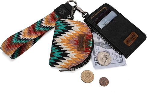 Montana West Wrangler Aztec Keychain Wristlet Wallets for Women Western Dual Pouch Wristlet Credit Card Holder Wallet with Zipper Pocket WG2211-W0051BK in Kuwait