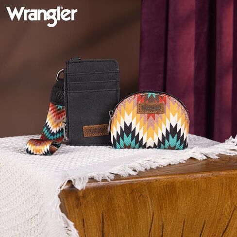 Montana West Wrangler Aztec Keychain Wristlet Wallets for Women Western Dual Pouch Wristlet Credit Card Holder Wallet with Zipper Pocket WG2211-W0051BK in Kuwait