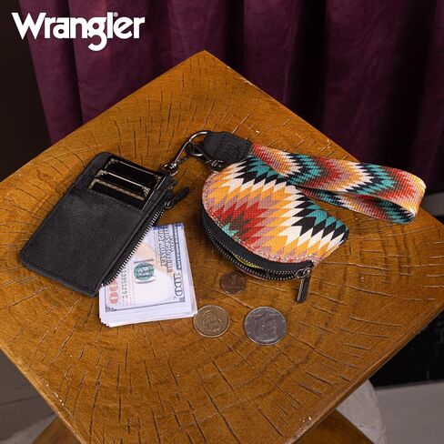 Montana West Wrangler Aztec Keychain Wristlet Wallets for Women Western Dual Pouch Wristlet Credit Card Holder Wallet with Zipper Pocket WG2211-W0051BK in Kuwait