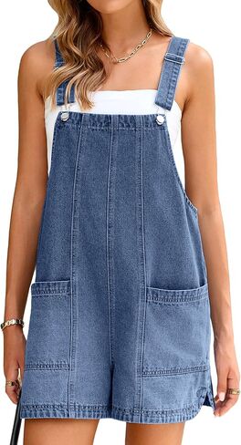 Glamaker Womens Denim Overalls Romper Casual Loose Fit Jean Rompers Adjustable Straps Overall Shorts Summer Outfits in Saudi Arabia