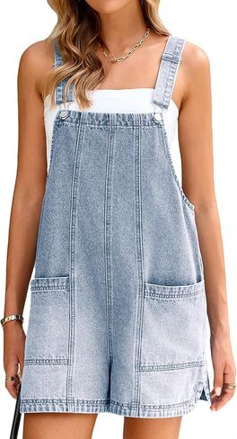 Glamaker Womens Denim Overalls Romper Casual Loose Fit Jean Rompers Adjustable Straps Overall Shorts Summer Outfits in Saudi Arabia