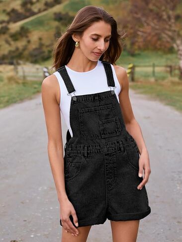 Glamaker Denim Overall Shorts for Women Casual Denim Romper Jean Short Overalls Loose Fit Denim Jumpsuit Summer Outfits in Kuwait