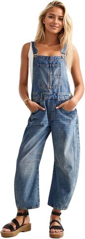 Kedera Women's Denim Overall Casual Straight Wide Leg Bib Jeans Overall Adjustable Straps Denim Romper Stretch Jumpsuits in Saudi Arabia