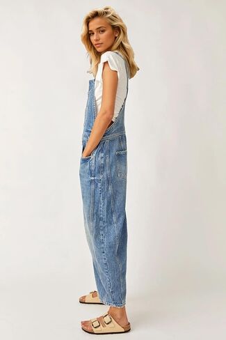 Kedera Women's Denim Overall Casual Straight Wide Leg Bib Jeans Overall Adjustable Straps Denim Romper Stretch Jumpsuits in Saudi Arabia