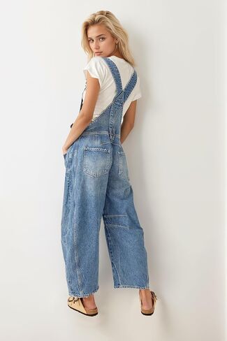 Kedera Women's Denim Overall Casual Straight Wide Leg Bib Jeans Overall Adjustable Straps Denim Romper Stretch Jumpsuits in Saudi Arabia