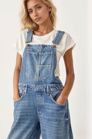 Kedera Women's Denim Overall Casual Straight Wide Leg Bib Jeans Overall Adjustable Straps Denim Romper Stretch Jumpsuits in Saudi Arabia