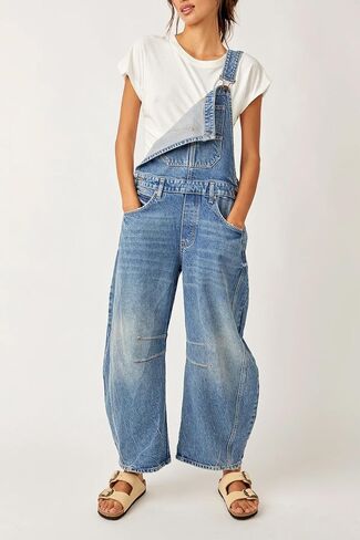 Kedera Women's Denim Overall Casual Straight Wide Leg Bib Jeans Overall Adjustable Straps Denim Romper Stretch Jumpsuits in Saudi Arabia
