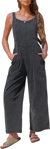 Exlura Women Summer Summs Summs Denim Fit Fit Wide Leg Bib Belesuits عرضة جينز فضفاض قابلة للتعديل مع جيوب 2025 in Kuwait