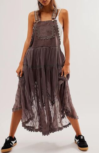CHARTOU Women Bib Overall Dress Jumper Babydoll Pinafore Dress Embroidered Lace Maternity Straps Suspender Dress in Saudi Arabia
