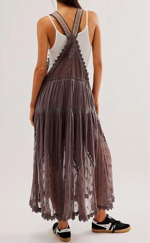 CHARTOU Women Bib Overall Dress Jumper Babydoll Pinafore Dress Embroidered Lace Maternity Straps Suspender Dress in Saudi Arabia