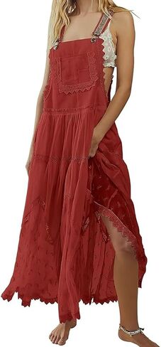 CHARTOU Women Bib Overall Dress Jumper Babydoll Pinafore Dress Embroidered Lace Maternity Straps Suspender Dress in Saudi Arabia