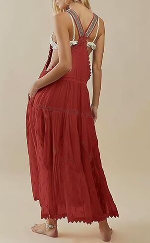 CHARTOU Women Bib Overall Dress Jumper Babydoll Pinafore Dress Embroidered Lace Maternity Straps Suspender Dress in Saudi Arabia