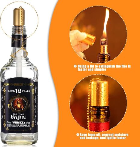 8 PCS Long Long Wine Bottle Lamp Tiki Torch Kit تشمل مجموعة مصباح زجاجة Tiki Torch Wick مع بديل Tiki Torch Wicks Piberglass و 8 أغطية لـ DIY Torch Torch Decor in Kuwait