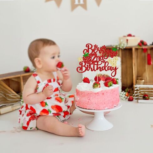 ephlyn 1pc التوت الأول كعكة عيد ميلاد topper بريق حلوة الفاكهة موضوع أول عيد ميلاد الفراولة in Kuwait