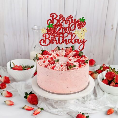 ephlyn 1pc التوت الأول كعكة عيد ميلاد topper بريق حلوة الفاكهة موضوع أول عيد ميلاد الفراولة in Kuwait