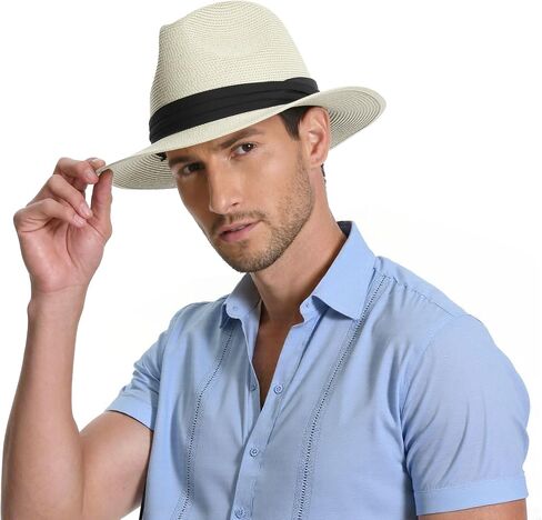 Sun Hat Straw Fedora Hats for Men Women Beach Hat Panama Hat Men Wide Brim Summer Hats UPF80+ in Saudi Arabia