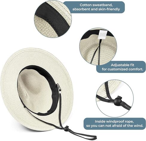 Sun Hat Straw Fedora Hats for Men Women Beach Hat Panama Hat Men Wide Brim Summer Hats UPF80+ in Saudi Arabia