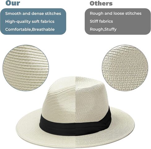 Sun Hat Straw Fedora Hats for Men Women Beach Hat Panama Hat Men Wide Brim Summer Hats UPF80+ in Saudi Arabia
