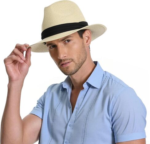 Sun Hat Straw Fedora Hats for Men Women Beach Hat Panama Hat Men Wide Brim Summer Hats UPF80+ in Saudi Arabia