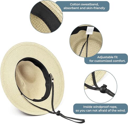 Sun Hat Straw Fedora Hats for Men Women Beach Hat Panama Hat Men Wide Brim Summer Hats UPF80+ in Saudi Arabia