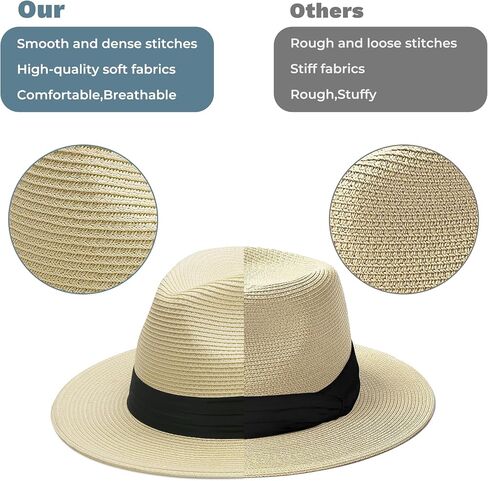Sun Hat Straw Fedora Hats for Men Women Beach Hat Panama Hat Men Wide Brim Summer Hats UPF80+ in Saudi Arabia