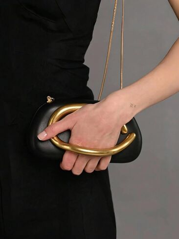 Women PU Leather Metal Handle Handbag Trendy Commuting Compact Stone Purse Hand-held Causal Shoulder Clutch Bag in Saudi Arabia
