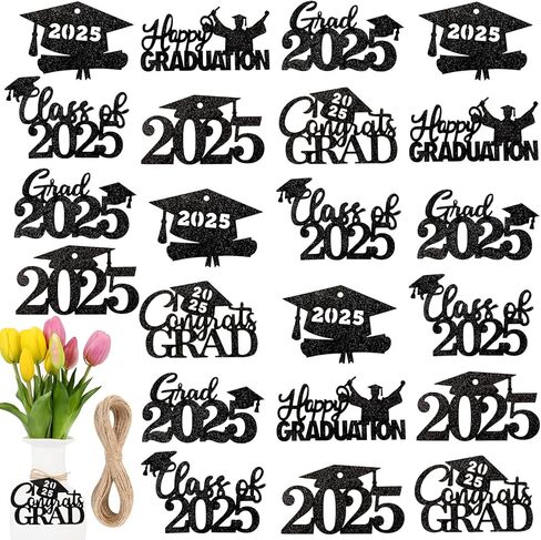MARFOREVER 2025 Graduation Cutouts, 30Pcs Glitter Grad Cap 2025 Cutout Tags Centerpiece Double Side 2025 Graduation Party Decorations for Class of 2025 Congrats Grad Party Favors Supplies, Black in Kuwait