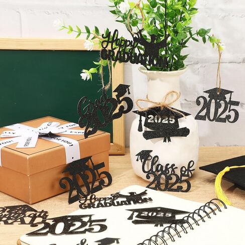 MARFOREVER 2025 Graduation Cutouts, 30Pcs Glitter Grad Cap 2025 Cutout Tags Centerpiece Double Side 2025 Graduation Party Decorations for Class of 2025 Congrats Grad Party Favors Supplies, Black in Kuwait