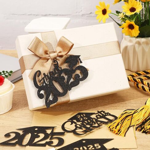 MARFOREVER 2025 Graduation Cutouts, 30Pcs Glitter Grad Cap 2025 Cutout Tags Centerpiece Double Side 2025 Graduation Party Decorations for Class of 2025 Congrats Grad Party Favors Supplies, Black in Kuwait