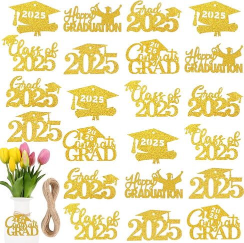 MARFOREVER 2025 Graduation Cutouts, 30Pcs Glitter Grad Cap 2025 Cutout Tags Centerpiece Double Side 2025 Graduation Party Decorations for Class of 2025 Congrats Grad Party Favors Supplies, Black in Kuwait