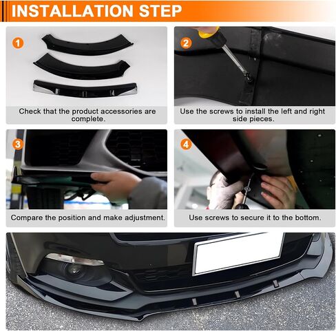 Car Front Spoiler Compatible with Ford Mustang 2015 2016 2017,ABS Front Bumper Lip Body Kit Spoiler,3pcs Glossy Black Car Splitter in Saudi Arabia