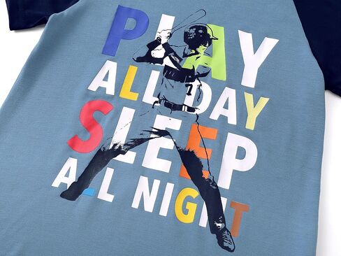 Tebbis Pajamas for Boys Fun Baseball Navy Blue Shorts & Pants 2 قطعة PJS مجموعة Comfy Sleep-Size 6-18 in Kuwait