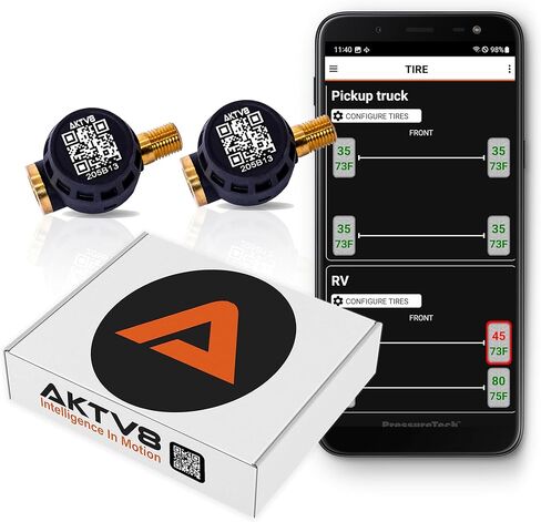 PressureTechTM Wireless Tire Pressure Monitoring System - TPMS Sensors for Cars, RVs, Motorcycles and Trailers - Real-Time Display w/iOS or Android App (0-150 PSI) (Pack of 2) in Kuwait