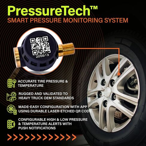PressureTechTM Wireless Tire Pressure Monitoring System - TPMS Sensors for Cars, RVs, Motorcycles and Trailers - Real-Time Display w/iOS or Android App (0-150 PSI) (Pack of 2) in Kuwait