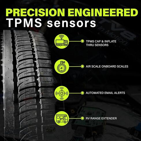 PressureTechTM Wireless Tire Pressure Monitoring System - TPMS Sensors for Cars, RVs, Motorcycles and Trailers - Real-Time Display w/iOS or Android App (0-150 PSI) (Pack of 2) in Kuwait