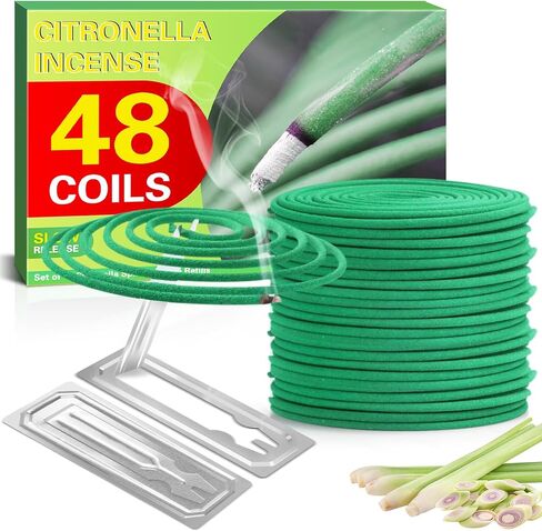 Citronella Incense Coils, 48 Pack with 2 Coil Holders, Natural Ingredients Essential Oils, for Indoor Backyard Travel Camping Terrace use in Saudi Arabia