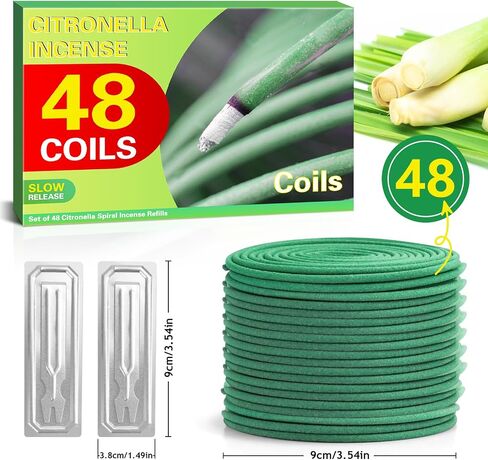 Citronella Incense Coils, 48 Pack with 2 Coil Holders, Natural Ingredients Essential Oils, for Indoor Backyard Travel Camping Terrace use in Saudi Arabia