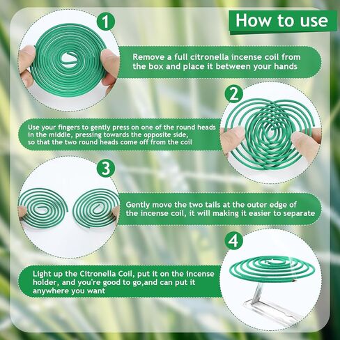Citronella Incense Coils, 48 Pack with 2 Coil Holders, Natural Ingredients Essential Oils, for Indoor Backyard Travel Camping Terrace use in Saudi Arabia