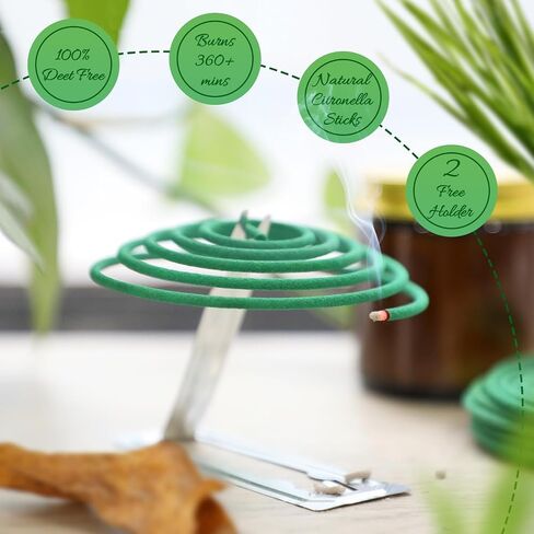 Citronella Incense Coils, 48 Pack with 2 Coil Holders, Natural Ingredients Essential Oils, for Indoor Backyard Travel Camping Terrace use in Saudi Arabia