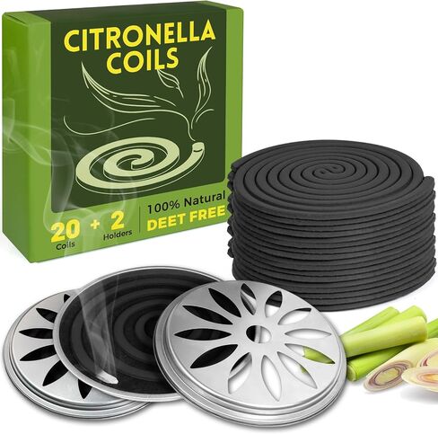 Citronella Incense Coils, 48 Pack with 2 Coil Holders, Natural Ingredients Essential Oils, for Indoor Backyard Travel Camping Terrace use in Saudi Arabia