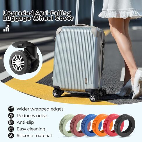 8 Pcs Upgrade Luggage Wheel Covers, Carry On Luggage Suitcases,Wear-Resistant, Anti-Noise, Silicone Wheel Protective Covers for 2-2.4" Spinner Wheel,Essential Travel Accessories (Black) in Kuwait