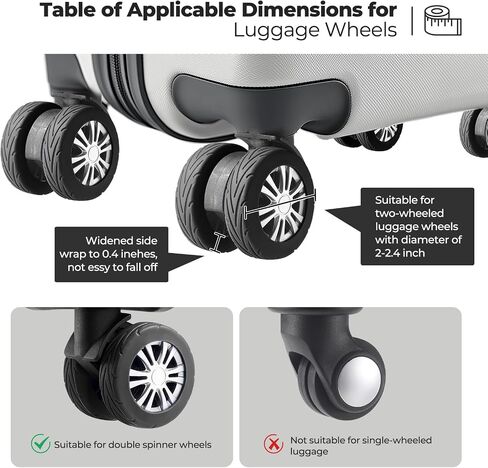 8 Pcs Upgrade Luggage Wheel Covers, Carry On Luggage Suitcases,Wear-Resistant, Anti-Noise, Silicone Wheel Protective Covers for 2-2.4" Spinner Wheel,Essential Travel Accessories (Black) in Kuwait