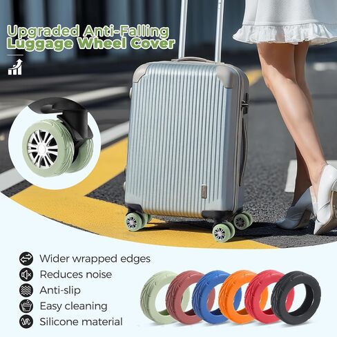 8 Pcs Upgrade Luggage Wheel Covers, Carry On Luggage Suitcases,Wear-Resistant, Anti-Noise, Silicone Wheel Protective Covers for 2-2.4" Spinner Wheel,Essential Travel Accessories (Black) in Kuwait
