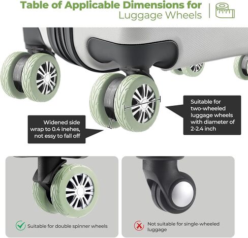 8 Pcs Upgrade Luggage Wheel Covers, Carry On Luggage Suitcases,Wear-Resistant, Anti-Noise, Silicone Wheel Protective Covers for 2-2.4" Spinner Wheel,Essential Travel Accessories (Black) in Kuwait