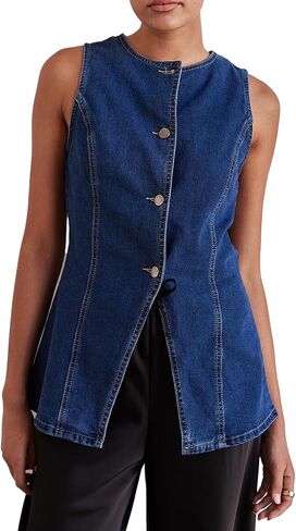 Women’s Long Denim Vest Waistcoat Vest Sleeveless Button-Up Back Slit Jean Jacket Vest Y2k Clothes in Saudi Arabia